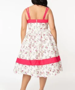 Unique Vintage Darienne Swing Dress - White/Pink Floral