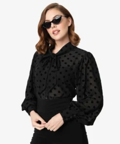 Unique Vintage Gwen Blouse - Black Swiss Dot 15 Unique Vintage Gwen Blouse - Black Swiss Dot