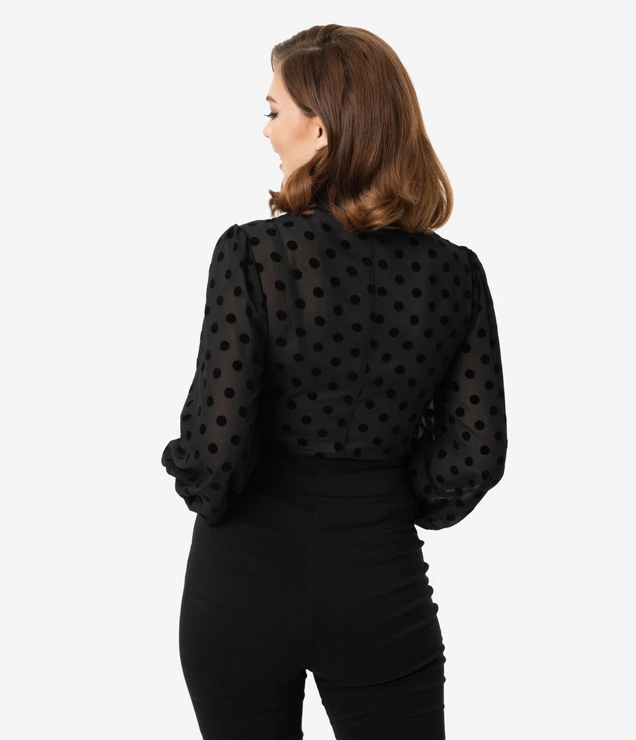 Unique Vintage Gwen Blouse - Black Swiss Dot 10 Unique Vintage Gwen Blouse - Black Swiss Dot