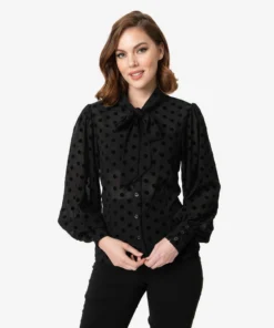 Unique Vintage Gwen Blouse - Black Swiss Dot 14 Unique Vintage Gwen Blouse - Black Swiss Dot