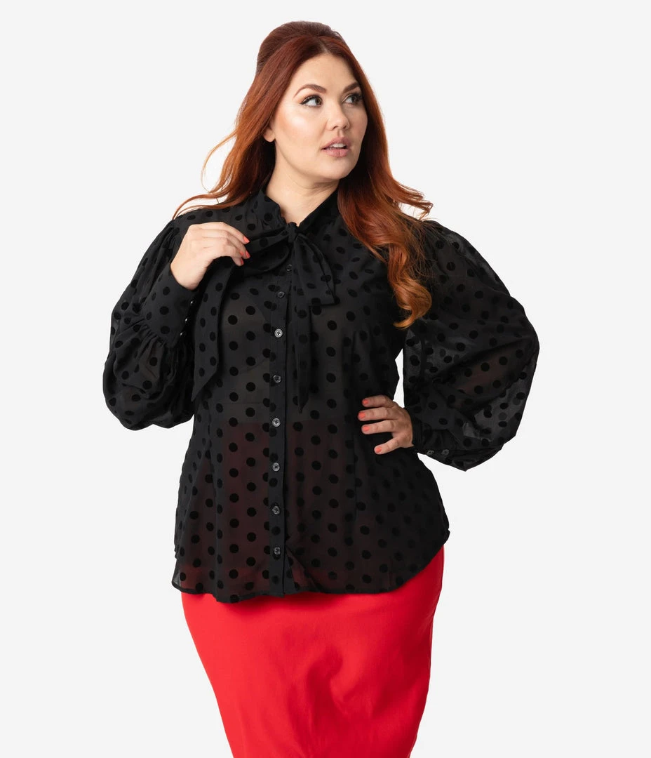 Unique Vintage Gwen Blouse - Black Swiss Dot 6 Unique Vintage Gwen Blouse - Black Swiss Dot