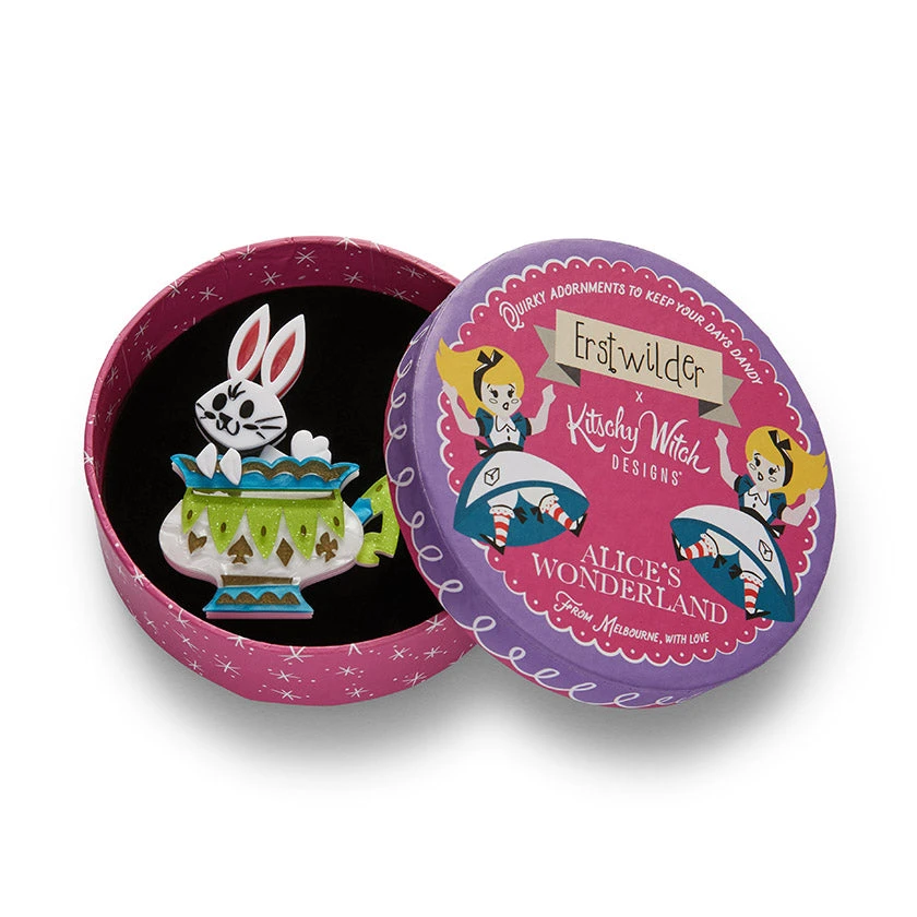 Erstwilder Kitschy Witch Alice's Wonderland Follow The White Rabbit Brooch 4 Erstwilder Kitschy Witch Alice's Wonderland Follow The White Rabbit Brooch