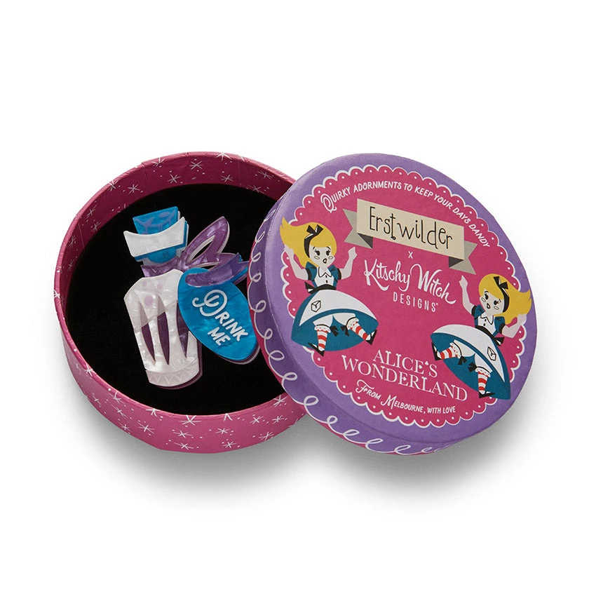 Erstwilder Kitschy Witch Alice's Wonderland Drink Me Brooch 4 Erstwilder Kitschy Witch Alice's Wonderland Drink Me Brooch