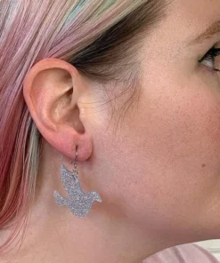 Erstwilder Dove Glitter Resin Drop Earrings - Silver