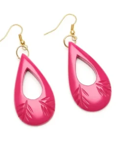 Splendette Iris Pink Heavy Carve Fakelite Drop Earrings