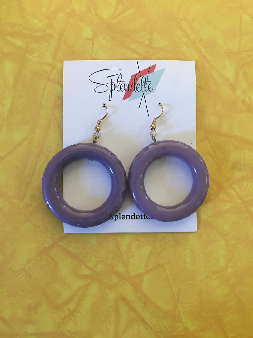Splendette Amethyst Fakelite Drop Hoop Earrings 3 Splendette Amethyst Fakelite Drop Hoop Earrings