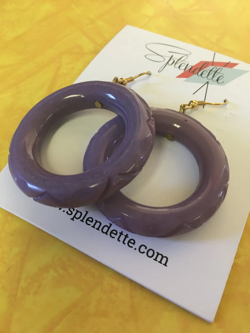 Splendette Amethyst Fakelite Drop Hoop Earrings 4 Splendette Amethyst Fakelite Drop Hoop Earrings