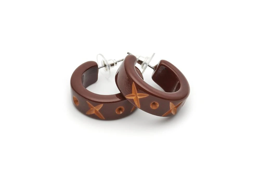 Splendette Walnut Carved Hoop Earrings 3 Splendette Walnut Carved Hoop Earrings
