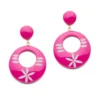 Splendette Flamingo Carved Drop Hoop Earrings