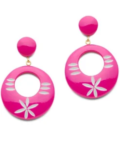 Splendette Flamingo Carved Drop Hoop Earrings