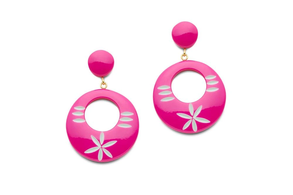 Splendette Flamingo Carved Drop Hoop Earrings 3 Splendette Flamingo Carved Drop Hoop Earrings