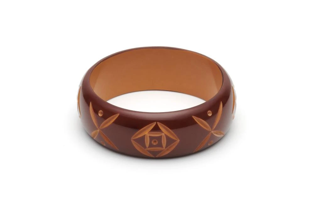 Splendette Wide Walnut Carved Bangle - Duchess 3 Splendette Wide Walnut Carved Bangle - Duchess