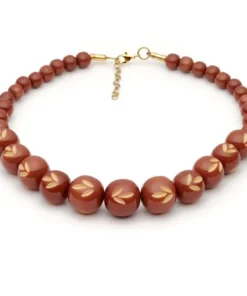 Splendette Carved Bead Necklace - Café
