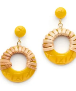 Splendette Ochre Cane Light Cane Drop Hoop Earrings