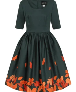 Collectif Amber-Lea Leaves Border Swing Dress
