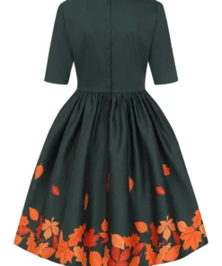 Collectif Amber-Lea Leaves Border Swing Dress