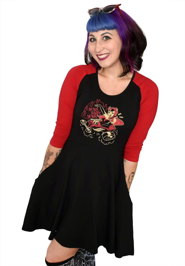 Sourpuss Clothing Sourpuss Burn Baby Burn Raglan Mini-Dress 5 Sourpuss Clothing Sourpuss Burn Baby Burn Raglan Mini-Dress