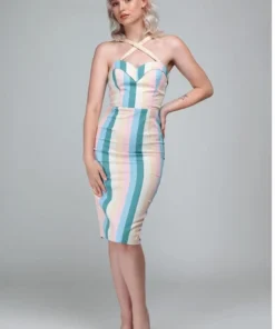 Collectif Mainline Tea Cup Stripe Kiana Pencil Dress