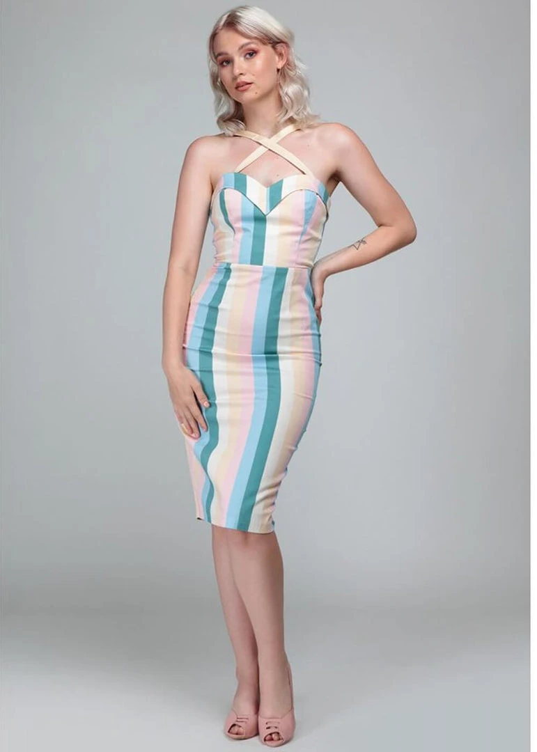 Collectif Mainline Tea Cup Stripe Kiana Pencil Dress 3 Collectif Mainline Tea Cup Stripe Kiana Pencil Dress