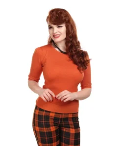 Collectif Chrissie Plain Knitted Top - Orange