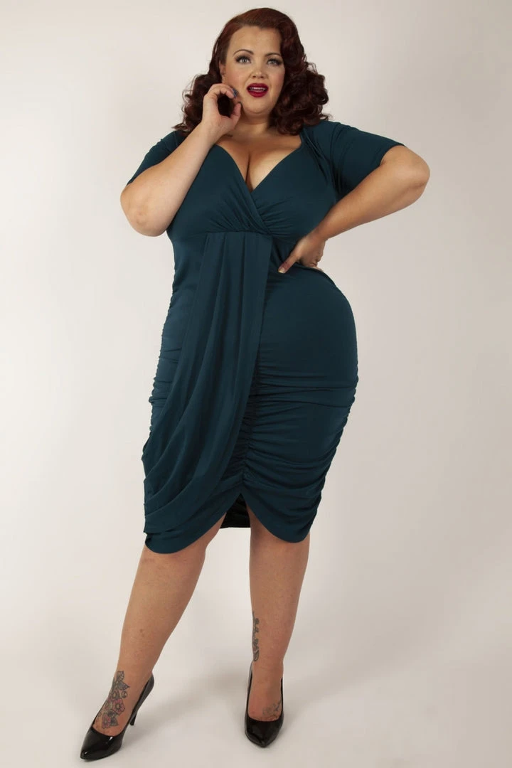 Voodoo Vixen Curve Georgina Wrap Bodycon Dress - Green 3 Voodoo Vixen Curve Georgina Wrap Bodycon Dress - Green