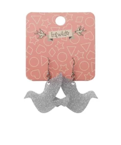 Erstwilder Dove Glitter Resin Drop Earrings - Silver