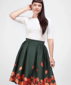 Collectif Marilu Leaves Border Swing Skirt