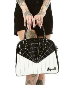 Sourpuss Sparkle Webbed Bowler Purse - Black/White