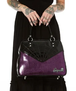 Sourpuss Clothing Sourpuss Sparkle Webbed Bowler Purse - Black/Purple