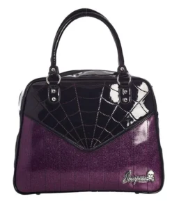 Sourpuss Clothing Sourpuss Sparkle Webbed Bowler Purse - Black/Purple